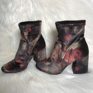 Velvet Floral Block Booties